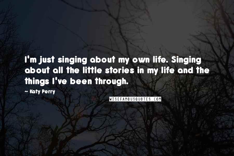 Katy Perry Quotes: I'm just singing about my own life. Singing about all the little stories in my life and the things I've been through.