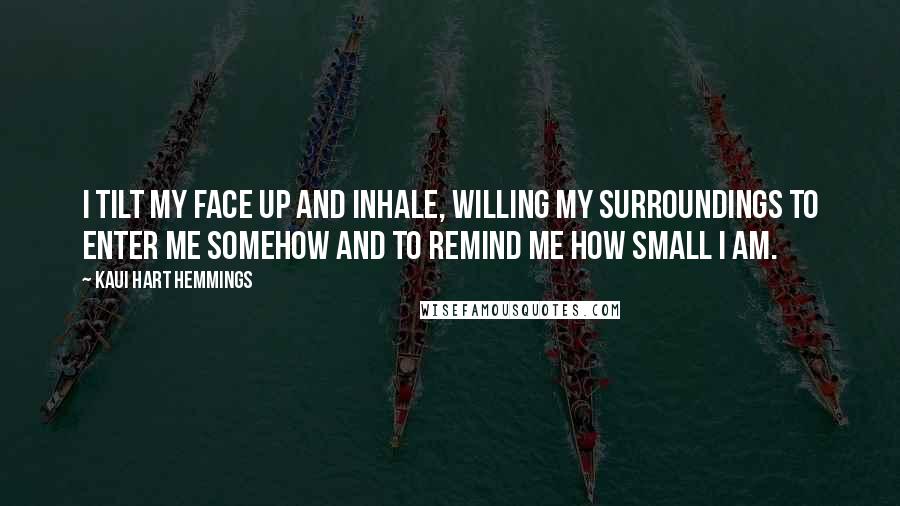 Kaui Hart Hemmings Quotes: I tilt my face up and inhale, willing my surroundings to enter me somehow and to remind me how small I am.