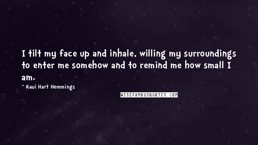 Kaui Hart Hemmings Quotes: I tilt my face up and inhale, willing my surroundings to enter me somehow and to remind me how small I am.