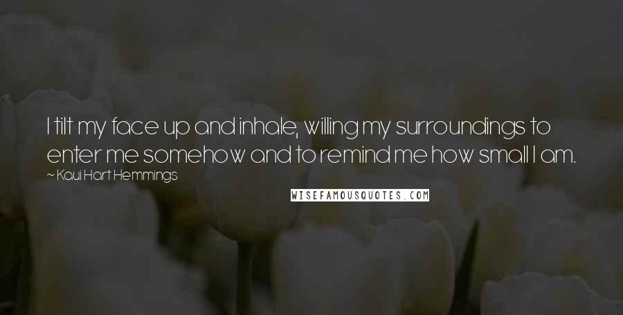 Kaui Hart Hemmings Quotes: I tilt my face up and inhale, willing my surroundings to enter me somehow and to remind me how small I am.