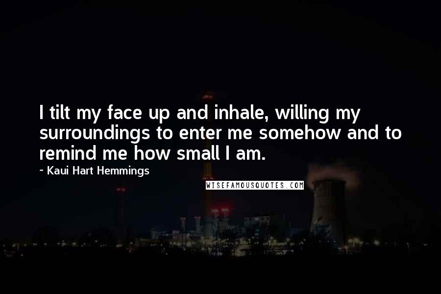 Kaui Hart Hemmings Quotes: I tilt my face up and inhale, willing my surroundings to enter me somehow and to remind me how small I am.