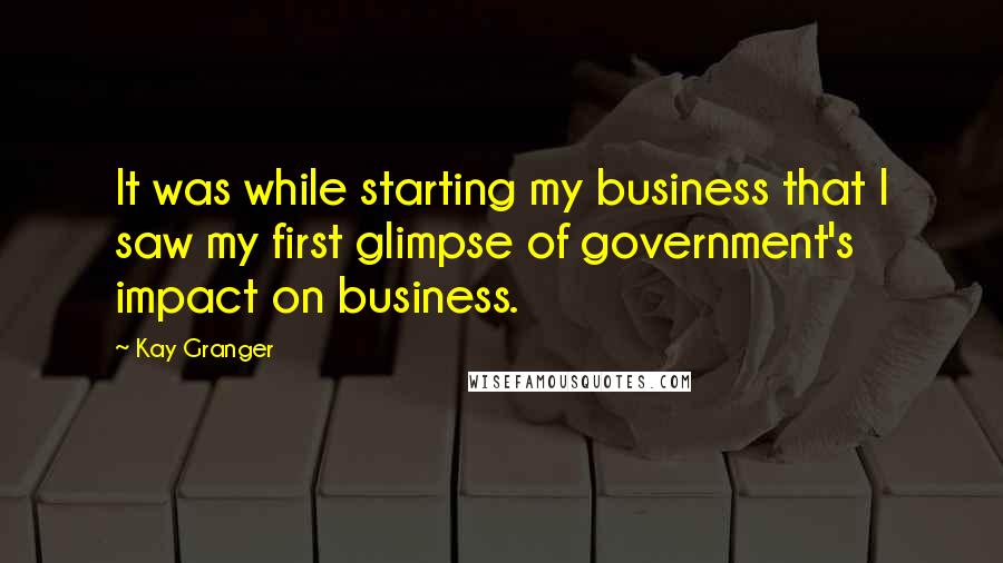 Kay Granger Quotes: It was while starting my business that I saw my first glimpse of government's impact on business.