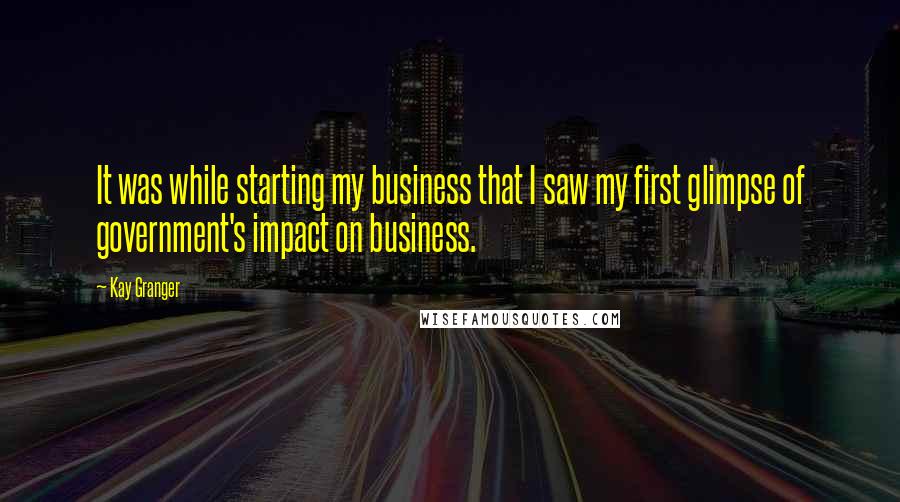 Kay Granger Quotes: It was while starting my business that I saw my first glimpse of government's impact on business.