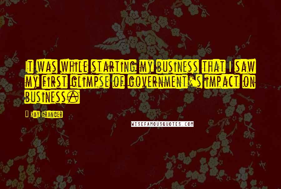 Kay Granger Quotes: It was while starting my business that I saw my first glimpse of government's impact on business.