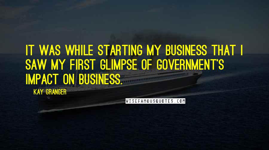 Kay Granger Quotes: It was while starting my business that I saw my first glimpse of government's impact on business.