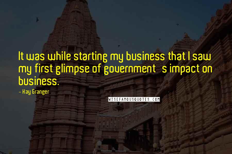 Kay Granger Quotes: It was while starting my business that I saw my first glimpse of government's impact on business.