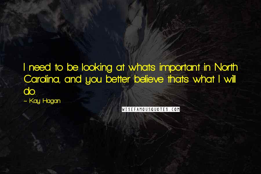 Kay Hagan Quotes: I need to be looking at what's important in North Carolina, and you better believe that's what I will do.