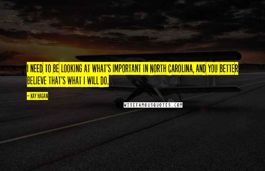 Kay Hagan Quotes: I need to be looking at what's important in North Carolina, and you better believe that's what I will do.