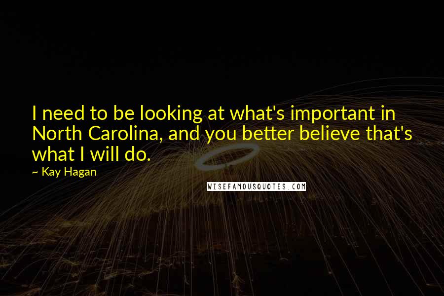 Kay Hagan Quotes: I need to be looking at what's important in North Carolina, and you better believe that's what I will do.
