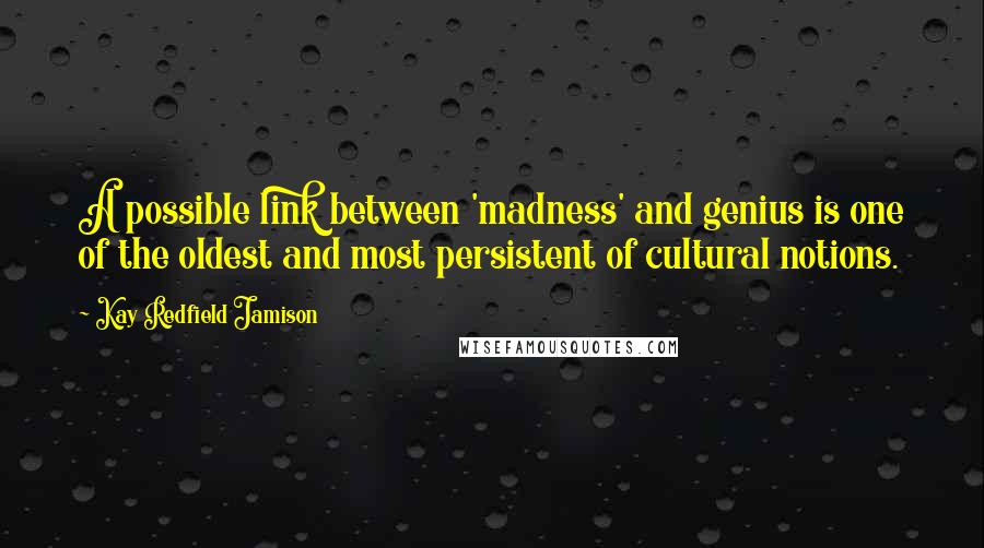 Kay Redfield Jamison Quotes: A possible link between 'madness' and genius is one of the oldest and most persistent of cultural notions.