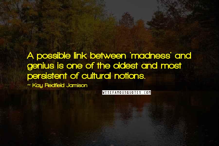 Kay Redfield Jamison Quotes: A possible link between 'madness' and genius is one of the oldest and most persistent of cultural notions.