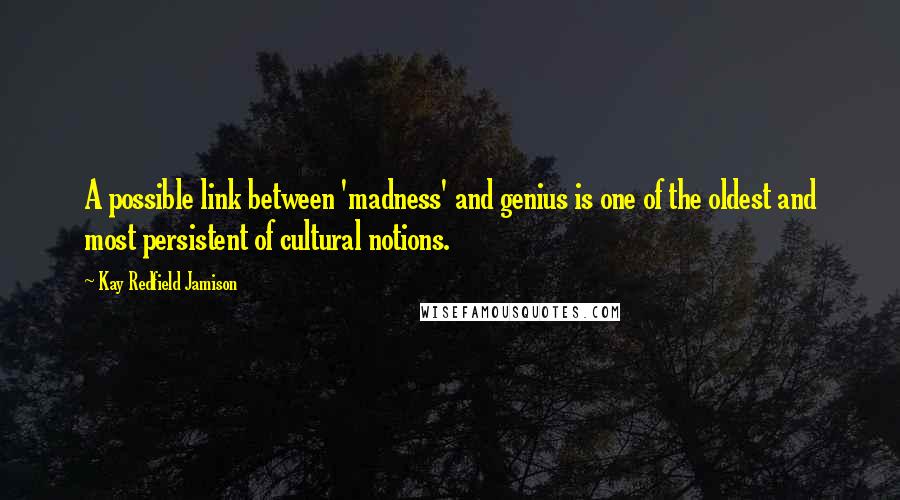 Kay Redfield Jamison Quotes: A possible link between 'madness' and genius is one of the oldest and most persistent of cultural notions.