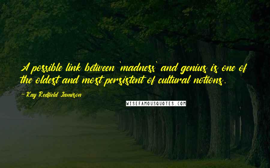 Kay Redfield Jamison Quotes: A possible link between 'madness' and genius is one of the oldest and most persistent of cultural notions.