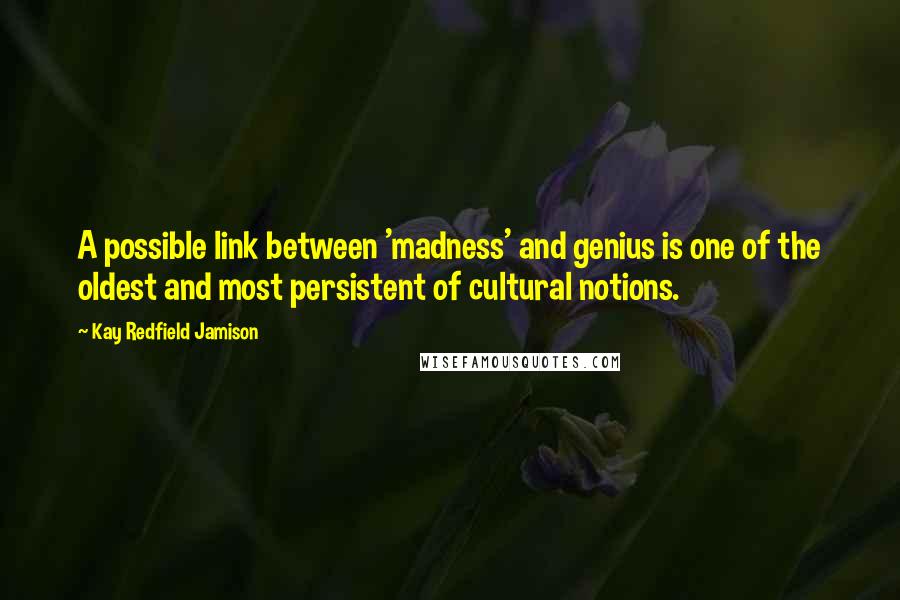 Kay Redfield Jamison Quotes: A possible link between 'madness' and genius is one of the oldest and most persistent of cultural notions.