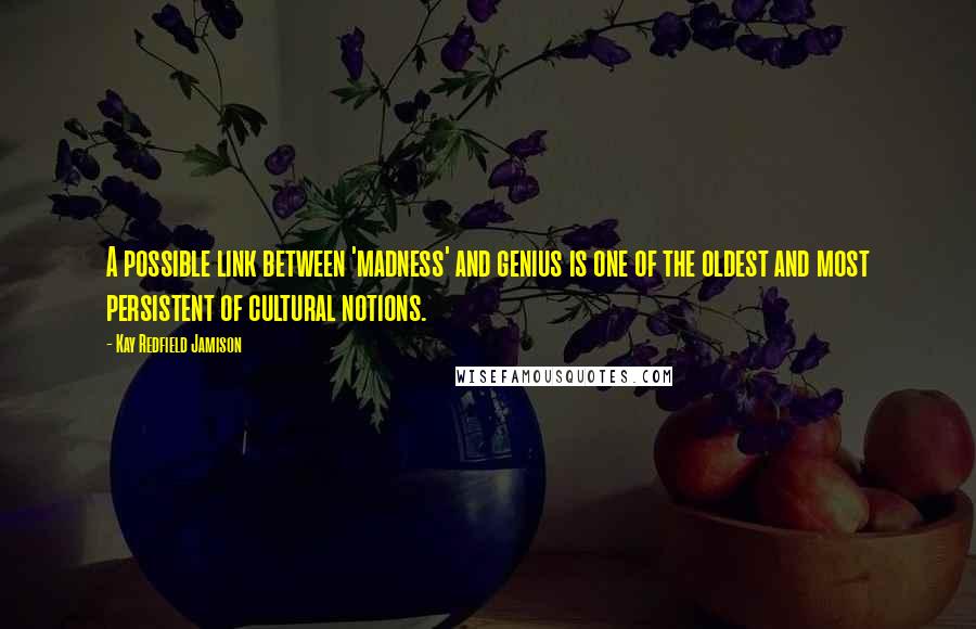 Kay Redfield Jamison Quotes: A possible link between 'madness' and genius is one of the oldest and most persistent of cultural notions.