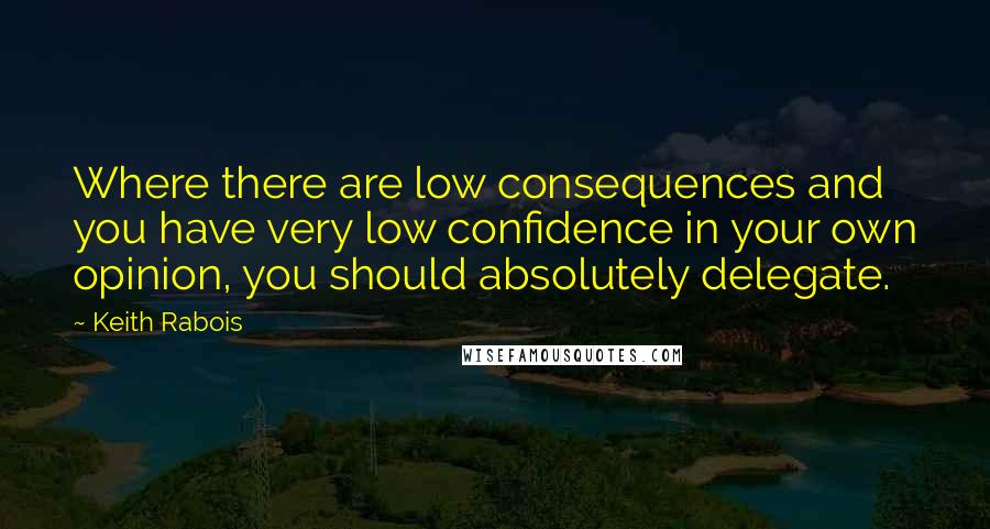 Keith Rabois Quotes: Where there are low consequences and you have very low confidence in your own opinion, you should absolutely delegate.