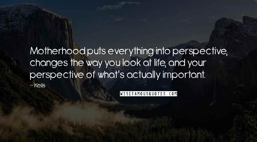 Kelis Quotes: Motherhood puts everything into perspective, changes the way you look at life, and your perspective of what's actually important.