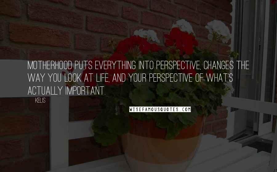 Kelis Quotes: Motherhood puts everything into perspective, changes the way you look at life, and your perspective of what's actually important.