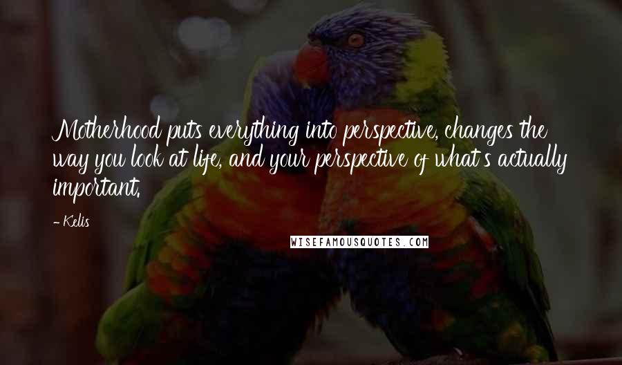 Kelis Quotes: Motherhood puts everything into perspective, changes the way you look at life, and your perspective of what's actually important.