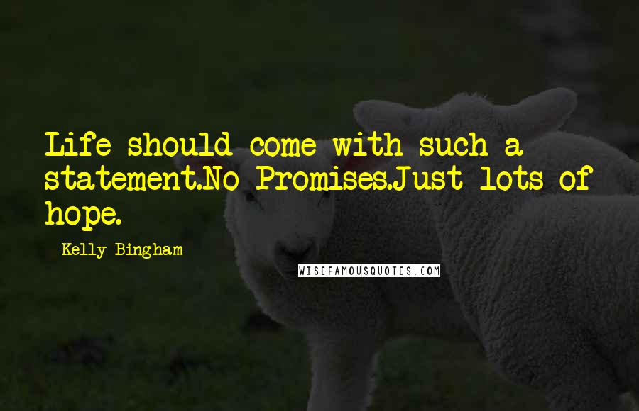 Kelly Bingham Quotes: Life should come with such a statement.No Promises.Just lots of hope.