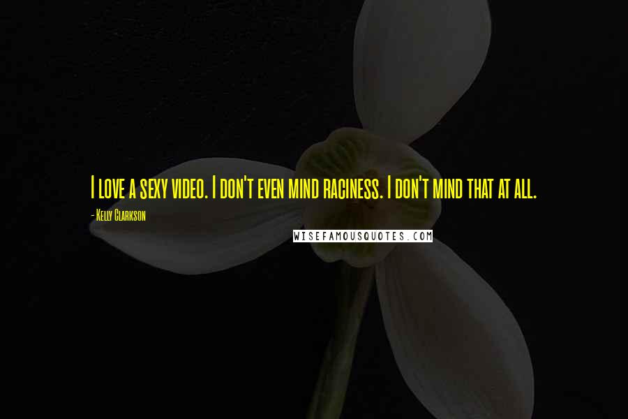 Kelly Clarkson Quotes: I love a sexy video. I don't even mind raciness. I don't mind that at all.