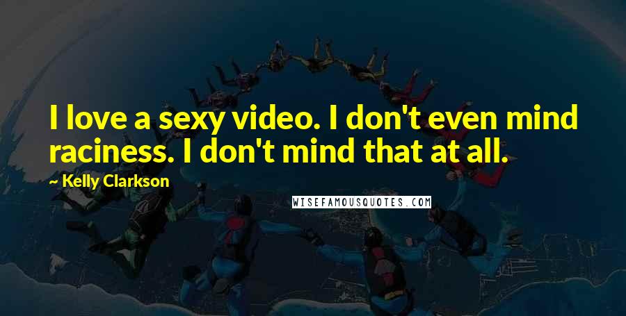 Kelly Clarkson Quotes: I love a sexy video. I don't even mind raciness. I don't mind that at all.