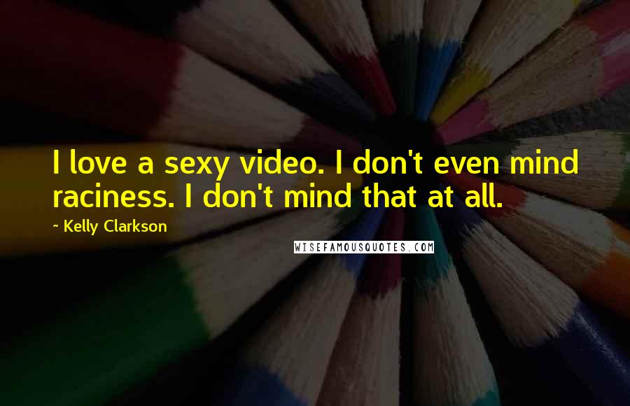 Kelly Clarkson Quotes: I love a sexy video. I don't even mind raciness. I don't mind that at all.