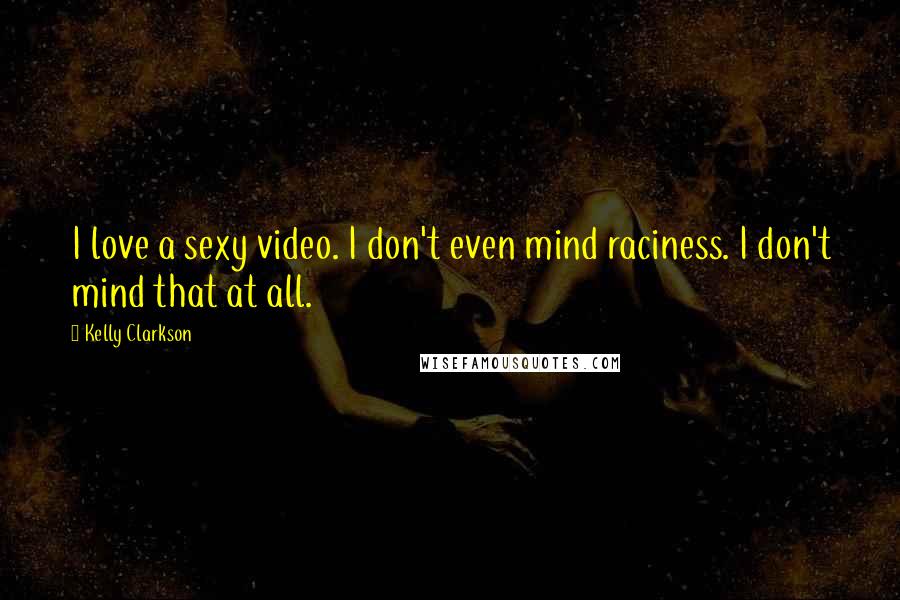 Kelly Clarkson Quotes: I love a sexy video. I don't even mind raciness. I don't mind that at all.
