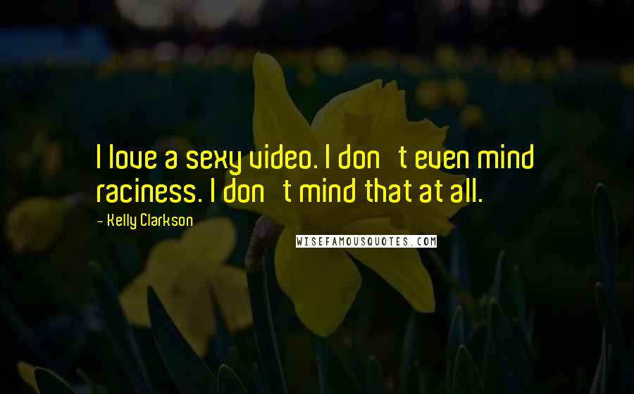 Kelly Clarkson Quotes: I love a sexy video. I don't even mind raciness. I don't mind that at all.