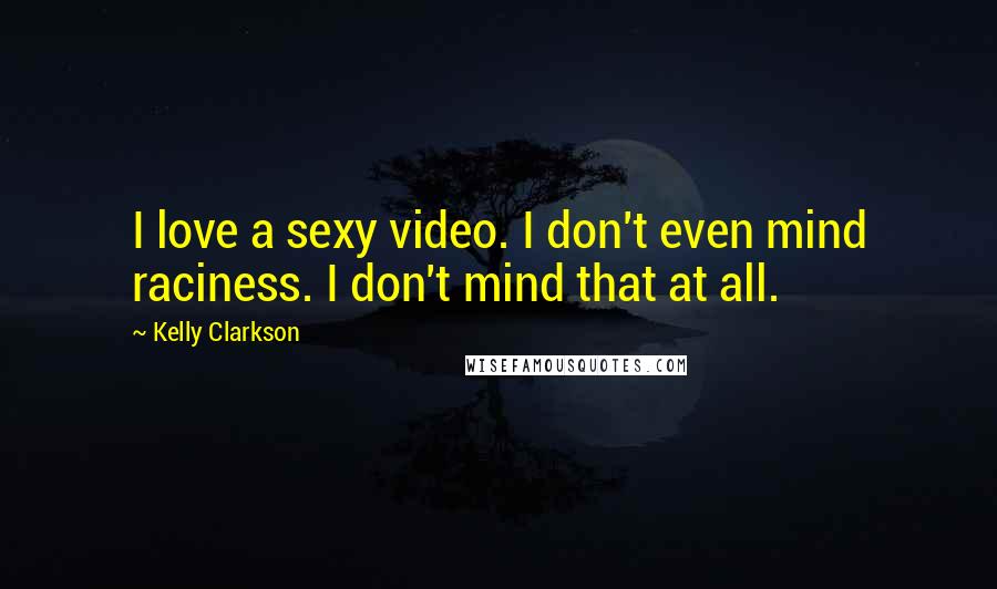 Kelly Clarkson Quotes: I love a sexy video. I don't even mind raciness. I don't mind that at all.