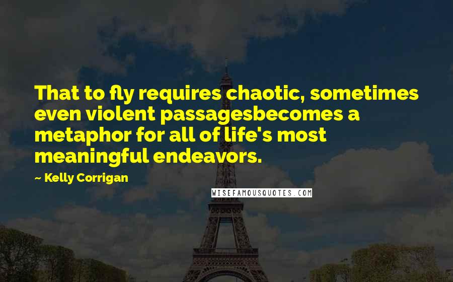 Kelly Corrigan Quotes: That to fly requires chaotic, sometimes even violent passagesbecomes a metaphor for all of life's most meaningful endeavors.