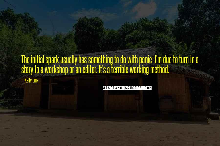 Kelly Link Quotes: The initial spark usually has something to do with panic  I'm due to turn in a story to a workshop or an editor. It's a terrible working method.