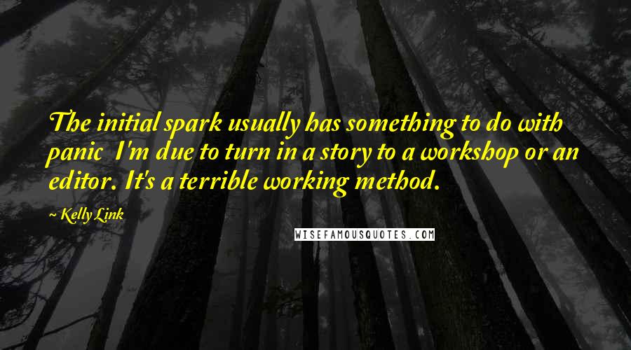 Kelly Link Quotes: The initial spark usually has something to do with panic  I'm due to turn in a story to a workshop or an editor. It's a terrible working method.