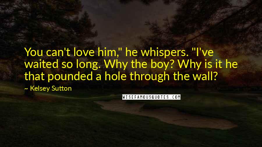 Kelsey Sutton Quotes: You can't love him," he whispers. "I've waited so long. Why the boy? Why is it he that pounded a hole through the wall?