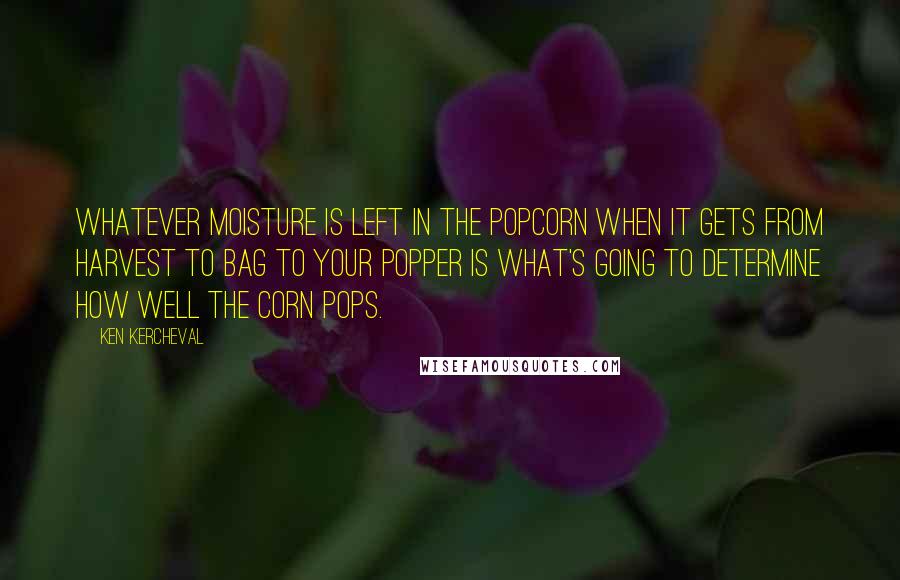 Ken Kercheval Quotes: Whatever moisture is left in the popcorn when it gets from harvest to bag to your popper is what's going to determine how well the corn pops.