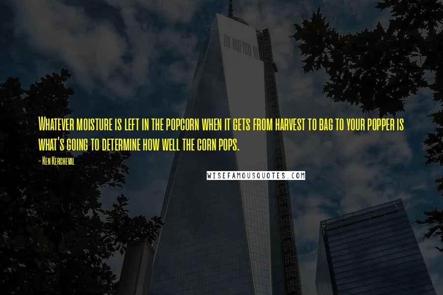 Ken Kercheval Quotes: Whatever moisture is left in the popcorn when it gets from harvest to bag to your popper is what's going to determine how well the corn pops.