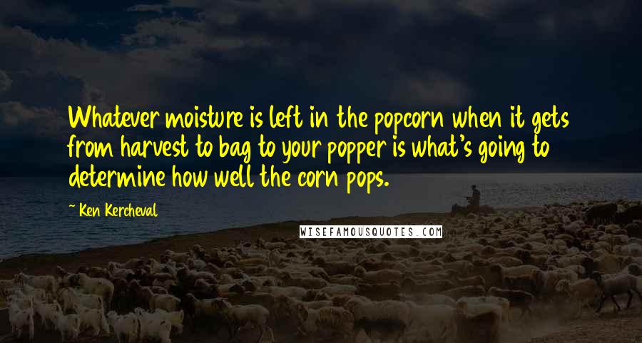 Ken Kercheval Quotes: Whatever moisture is left in the popcorn when it gets from harvest to bag to your popper is what's going to determine how well the corn pops.