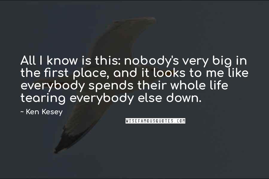 Ken Kesey Quotes: All I know is this: nobody's very big in the first place, and it looks to me like everybody spends their whole life tearing everybody else down.