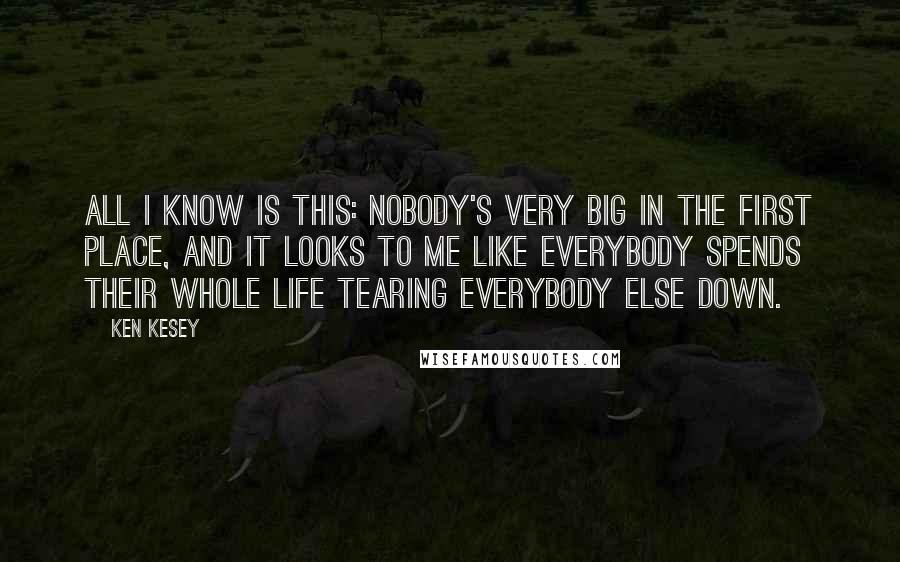 Ken Kesey Quotes: All I know is this: nobody's very big in the first place, and it looks to me like everybody spends their whole life tearing everybody else down.