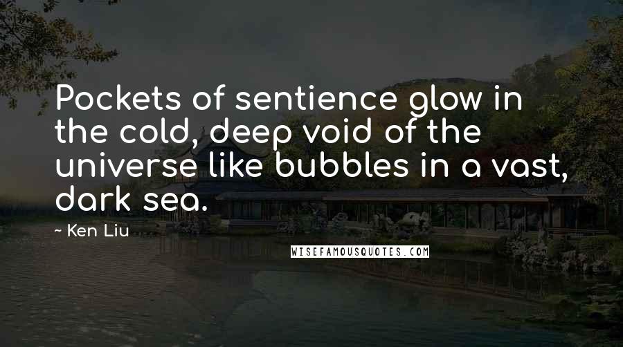 Ken Liu Quotes: Pockets of sentience glow in the cold, deep void of the universe like bubbles in a vast, dark sea.