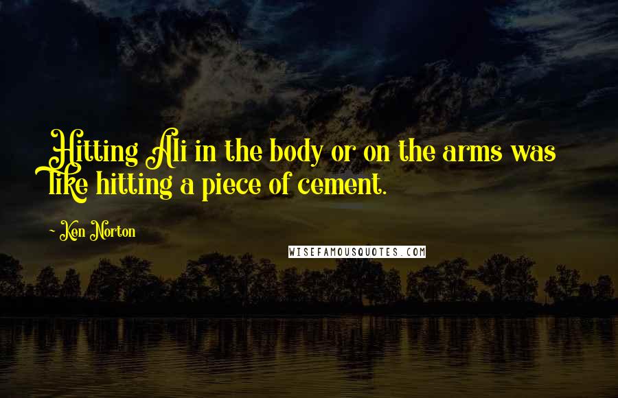 Ken Norton Quotes: Hitting Ali in the body or on the arms was like hitting a piece of cement.