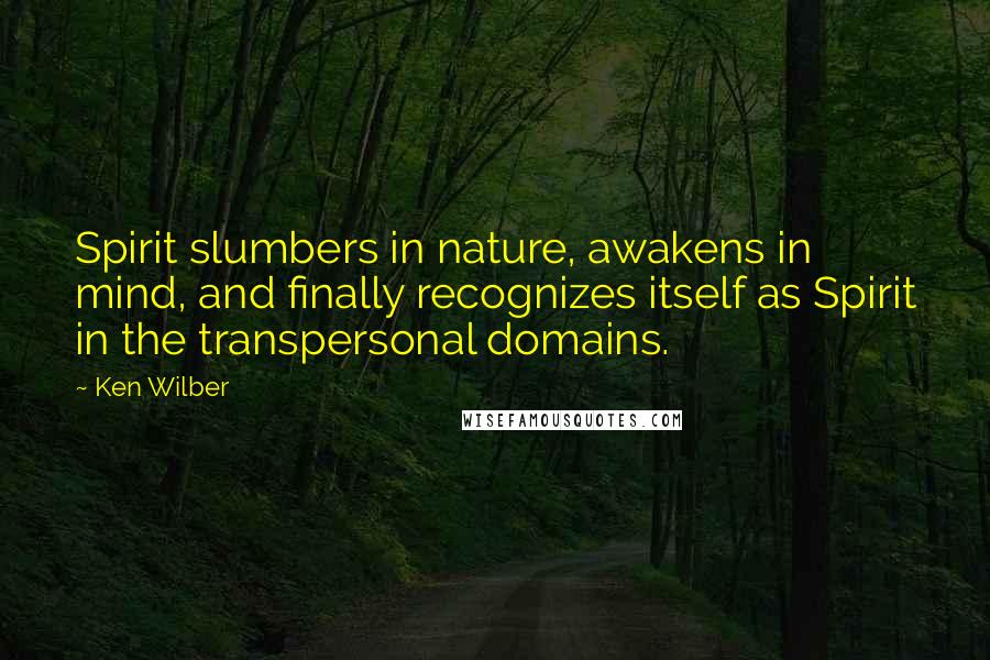 Ken Wilber Quotes: Spirit slumbers in nature, awakens in mind, and finally recognizes itself as Spirit in the transpersonal domains.