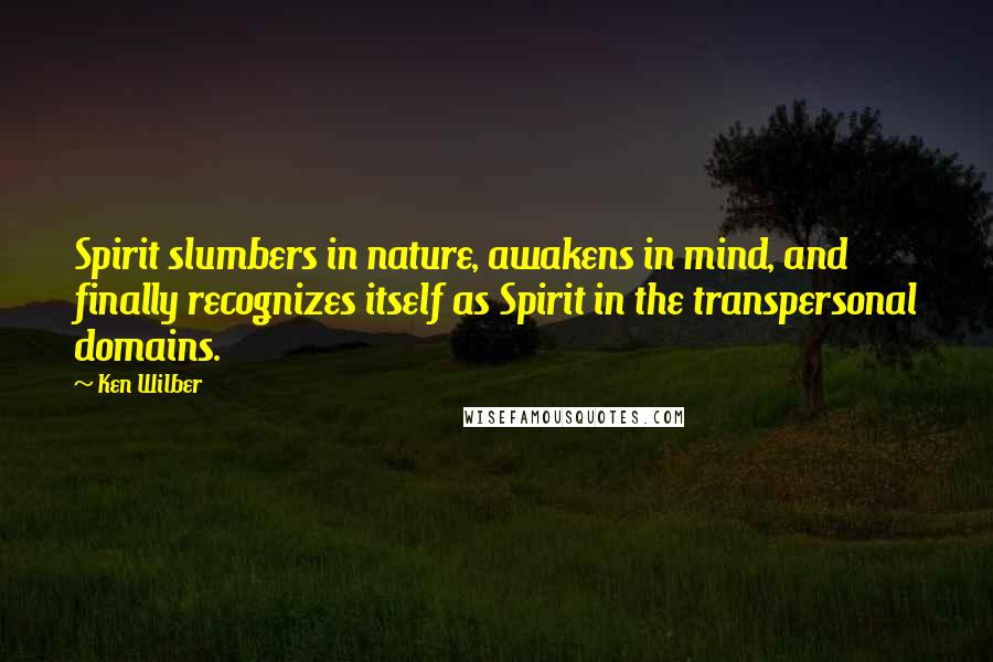 Ken Wilber Quotes: Spirit slumbers in nature, awakens in mind, and finally recognizes itself as Spirit in the transpersonal domains.