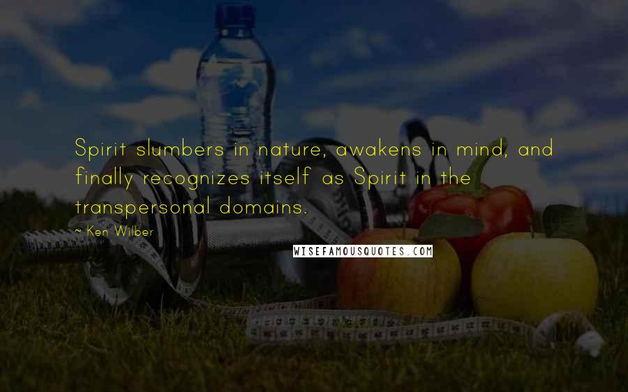 Ken Wilber Quotes: Spirit slumbers in nature, awakens in mind, and finally recognizes itself as Spirit in the transpersonal domains.