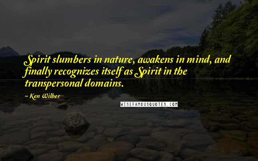 Ken Wilber Quotes: Spirit slumbers in nature, awakens in mind, and finally recognizes itself as Spirit in the transpersonal domains.