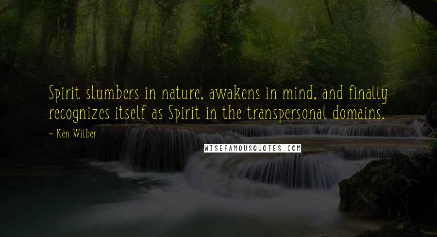 Ken Wilber Quotes: Spirit slumbers in nature, awakens in mind, and finally recognizes itself as Spirit in the transpersonal domains.