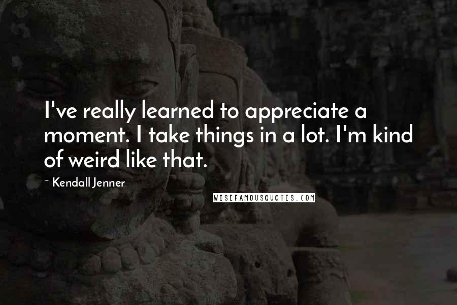 Kendall Jenner Quotes: I've really learned to appreciate a moment. I take things in a lot. I'm kind of weird like that.