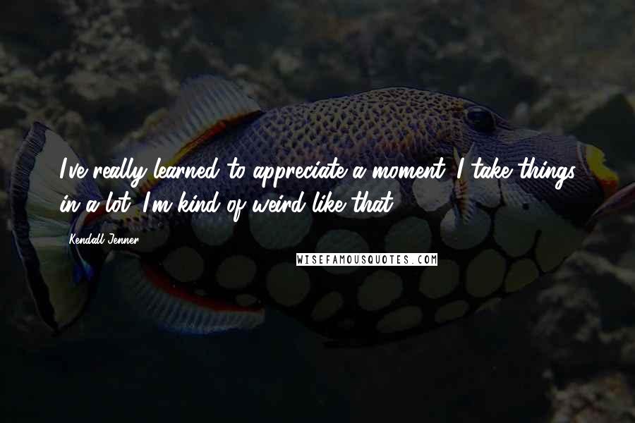 Kendall Jenner Quotes: I've really learned to appreciate a moment. I take things in a lot. I'm kind of weird like that.