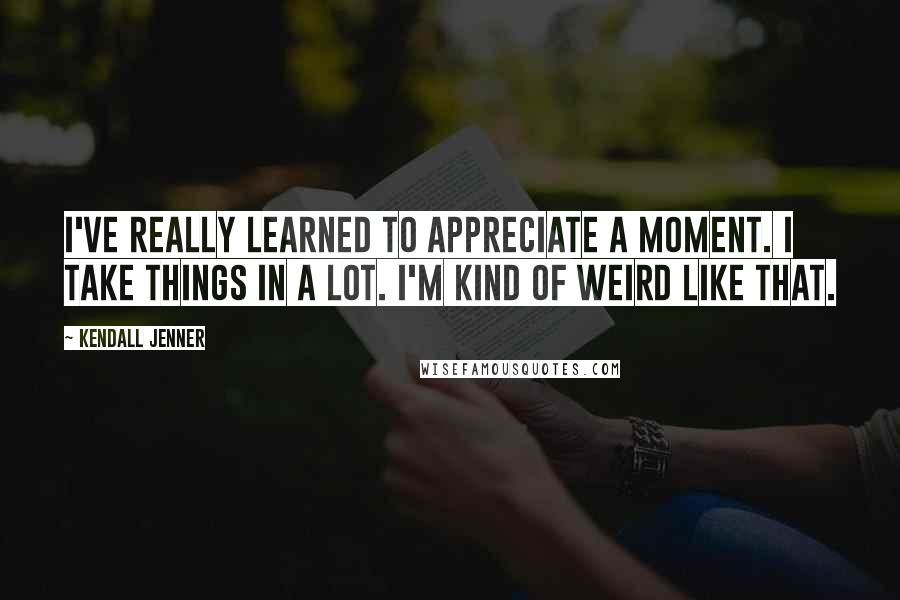 Kendall Jenner Quotes: I've really learned to appreciate a moment. I take things in a lot. I'm kind of weird like that.