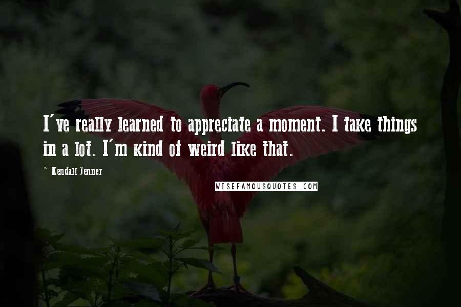 Kendall Jenner Quotes: I've really learned to appreciate a moment. I take things in a lot. I'm kind of weird like that.